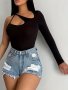 One-shoulder Cut Out Top Sexy Long Sleeve Skinny Strap Top Women's Clothing