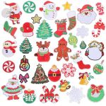 36PCS Christmas Iron On Transfers Fabric Patch Embroidered Patches Iron On Christmas Snowflake Snowman Socks Santa Applique Patc