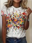 Abstract Print Crew Neck T-Shirt Casual Short Sleeve T-Shirt For Spring & Summer Women's Clothing