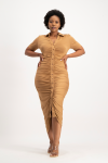 Bell A Short Sleeve Ruched Midi Dress - Toasted Coconut - L