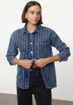 Blue Jewelled Denim Shacket - Blue