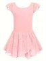 95% Cotton Girls Solid Slim Sequin Short Sleeve Tutu Ballet Leotard Dress Stretchy Breathable Romper For Dance Performance