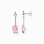 Earrings With Pink And White Stones - Silver