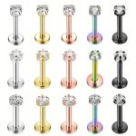 1 Pair Of 16G Stainless Steel Zirconia Lip Studs Nose Studs Labret Monroe Lip Ring Spiral Tragus Stud Earrings