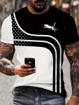 Geometric Stripe Novelty Men's T-Shirt With Classic Summer Casual Print Polyester & Spandex Blend Crew Neck Slight Stretch Knit 