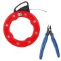 30M Fiberglass Wire Fish Tape Reel Puller Electrical Cable & Diagonal Plier