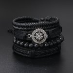 4PCS SET Punk Retro Compass Pu Leather Bracelets Men's Casual Daily Charm Bracelets