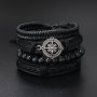 4PCS/SET Punk Retro Compass Pu Leather Bracelets Men's Casual Daily Charm Bracelets