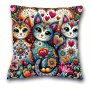 Boho Chic Cat Print Plush Pillow Cover 44.96cm X 44.96cm - Perfect For Living Room Bedroom Decor | Machine Washable With Zip Closure |