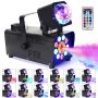 Atdawn Fog Machine With 9 LED Lights And Disco Ball Lights Wireless Remote Control Smoke Machine For Wedding Halloween Party And Stage Effect