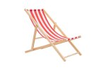 Wooden Beach Chair - Red Stripe