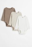 3 Pack Ribbed Bodysuits - Greige light Beige