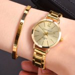1PC 2PCS SET Women's Watch Hiphop Golden Fashion Quartz Watch & Love Bangle Valentines Gift For Her