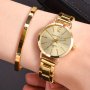 1pc/2pcs/set Women's Watch Hiphop Golden Fashion Quartz Watch & Love Bangle Valentines Gift For Her
