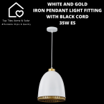White And Gold Iron Pendant Light Fitting With Black Cord - 35W Es