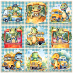 Tear Resistant Deco Print Schoolbus Dinos 9'S