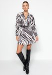 Belted Animal Patterned Dress - Brown