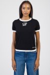 Sissy Boy Womens Short Sleeve Knitwear Top With Bling In Black - Black And White XL