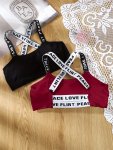 2-PACK Women's Sports Bra Letter Print Open Back Crisscross Mid Support Yoga Bralette With Removable Pads