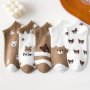 5 Pairs Cartoon Bear Print Socks Soft & Lightweight Low Cut Ankle Socks Women's Stockings & Hosiery