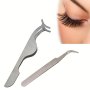 Stainless Steel Eyelash Extension Tool Set 2-PIECE - Hypoallergenic & Alcohol-free Lash Applicator Tweezers Professional Precision Grafting Eyelash Auxiliary Clamp No Power/battery Needed