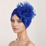 Elegant Women's Turban With Large Floral Chiffon Accent - Stretchy Hand-washable Polyester Head Wrap For Fashion & Chemotherapy