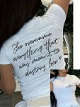 Letter Print Crew Neck T-Shirt Casual Short Sleeve T-Shirt For Spring & Summer Women's Clothing