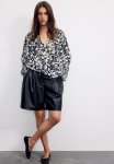 Frill-trimmed Blouse - Black & White Floral