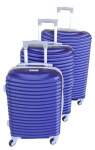 Smte 3 Piece Quality Hard Outer Shell Ringletted Lightweight Luggage Set Blue With Keychain