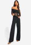 Bardot Mesh Panel Wide Leg Long Sleeve Jumpsuit - Black