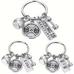 Sports Fitness Dumbbell Barbell Jug Bell Keychain Good Friend Friendship Keychain Inspirational Gift Keyring