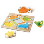 Melissa First Play Wooden Touch And Feel Puzzle Peek-a-boo Pets With Mirror