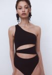 Padded-cup High-leg Swimsuit - Black