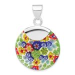 925 Sterling Silver Round Pendant With Millefiori Murano Glass Colorful Floral Art Design Artisan Italian Necklace For Women Boh