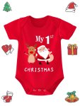 Baby's "my 1ST Christmas" Reindeer Print Short Sleeve Triangle Bodysuit Toddler & Infant Girl's Onesie