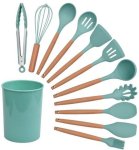 12 Piece Non-stick Silicone Cooking Utensil Set With Natural Wooden Handles - Mint Green Silicone Cooking Spoon Kitchen Tool Set