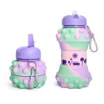 Kids Pop It Collapsible Silicone Water Bottle - Green And Purple
