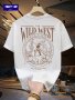 Men's Loose 100% Cotton Cowboy Graphic Print T-shirt Casual Short Sleeve Crew Neck Tee Men's Clothing For Summer Outdoor