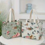 Large Capacity Insulated Lunch Bag With Floral Print - Waterproof Canvas Bento Box Carrier For Work Travel & Picnics - Keeps Foo