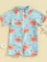 Baby Boys Cute Cartoon Crab Pattern Short Sleeve Quick Dry Swimwear For Summer Holiday Beach Surfing Swimming