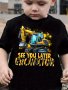 Cute Cartoon Excavator Print T-shirt- Engaging Visuals Casual Short Sleeve T-shirts For Boys - Cool Lightweight And Comfy Summer Clothes