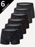 6 Pieces Of Men's Letter Pattern Underwear Sporty And Fashionable Men's Breathable Boxer Briefs Square Shorts With Crotch
