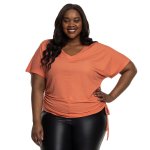Donnay Plus Size Donna V-neck Top With Side Ruchi - Orange