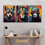 3PCS Canvas Poster Modern Art Earphone Animal Tiger Wolf Chimpanzees Gaming Funky Painting Ideal Gift For Bedroom Living Room Co