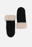 Suedette Faux Fur Lined Mittens - Black