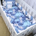 Cot Bumper Braided 3 Strand Bright Blue Grey And White