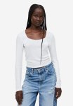 Lace-trimmed Ribbed Top - White