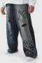 - Men's Plus Distressed Applique Baggy Fit Jeans - Washed Black
