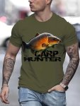 Plus Size Unisex "carp Hunter" T-Shirt - 100% Polyester Crew Neck Casual Tee With 3D Fish Print Slight Stretch Fabric Breathable