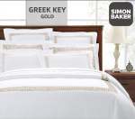 Simon Baker 400TC Egyptian Cotton Greek Key Embroidery Duvet Cover Set - Gold Various Sizes - Gold Queen 230CM X 200CM + 2